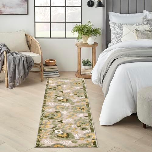 Nourison Home Aloha Ivory Green 2' x 6' Area Rug - Easy Clean, Non Shedding, Bed Room, Living Room, Dining Room, Kitchen (6' Runner) by NourisonHome