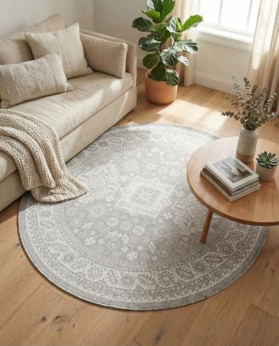 Rugs.com - Outdoor Aztec Rug – 6 Ft Round Light Gray Indoor/Outdoor Rug – Washable & Stain Resistant, Perfect for Patios, Decks, and Porches - Image 5