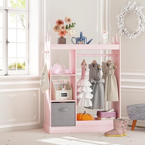 UTEX Kids Armoire Wardrobe Closet with Mirror and Storage Bin, Pink, 33.4 in W x 15.75 in D x 44.5 in H - Image 6