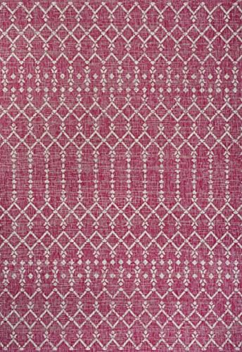 Eyely Moroccan Woven Area Rug 4X6 Fuchsia/Light Gray, Indoor Outdoor Rug - Image 3