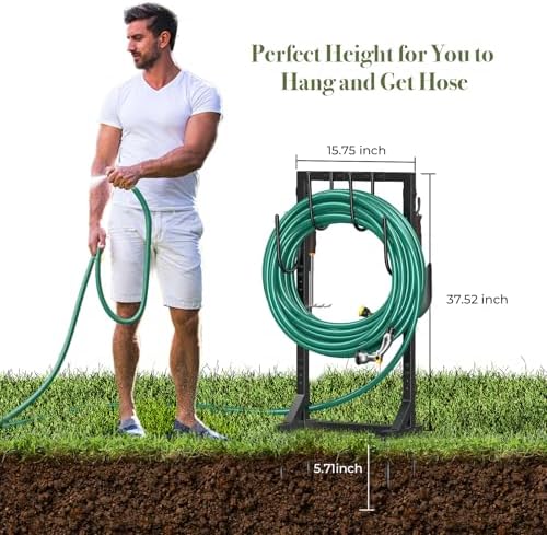 Winpull Garden Hose Holder, Metal Freestanding Hose Stand with 4 Spikes, Holds up to 150FT Hose, Sturdy Hose Reel Alternative, Heavy Duty Hose Storage for Outside Yard Lawn - Image 3