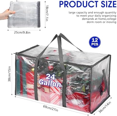 Aliceset 12-Pack Clear Moving Bags 90.84L Heavy Duty Extra Large Storage Totes with Reinforced Handles & Zippers, for Moving, College Dorm, Traveling(Gray) - Image 2
