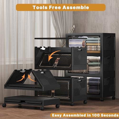 UAMFURI 600QT Stackable Storage Bins with Lids, Doors & Wheels - Image 4