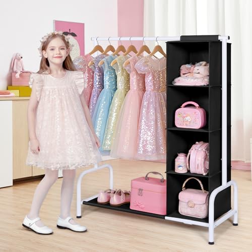 Univivi Kids Clothing Rack with Hanging Organizer, 43 Inch, Black and White - Image 2