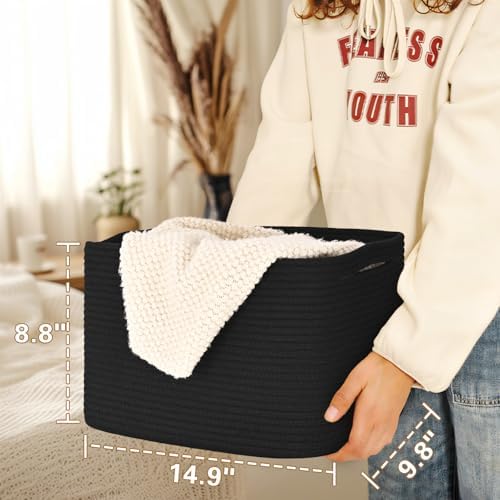 Baskets for Organizing,Storage Baskets,3 Pack Baskets for Shelfves,15"×10"×9" Woven Black Basket,toy storage bins,bins for organization - Image 4