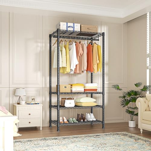Ulif H2 Heavy Duty Clothes Rack, Freestanding 4 Tiers Garment Rack for Hanging Clothes with Shelves and Hangers, Closet Organizers and Storage Metal Closet Wardrobe System, Max Load 500 LBS, Black - Image 2