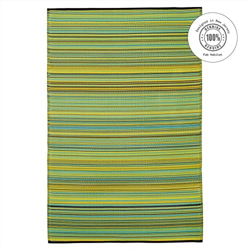 Fab Habitat Outdoor Rug - Waterproof, Fade Resistant, Crease-Free - Premium Recycled Plastic - Striped - Large Patio, Deck, Sunroom, Camping, RV - Cancun - Lemon & Apple Green - 6 x 9 ft - Image 3