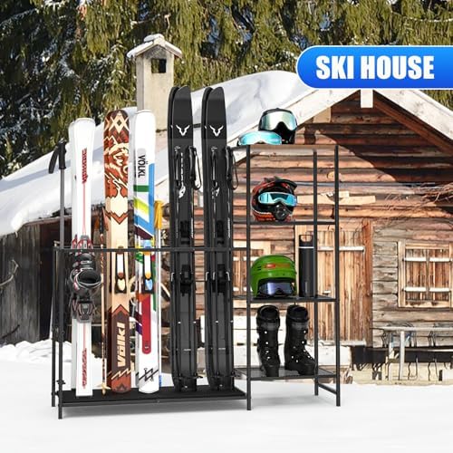 Freestanding Ski Rack, Ski Storage Rack w/Width-Adjustable Bars - Image 6