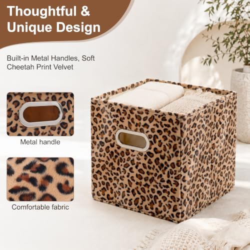 ANMINY Leopard Cheetah Print Storage Cubes Bins with Lids, 11Inch 2PCS - Image 4