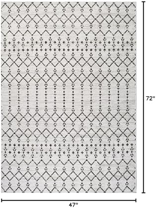 Eyely Moroccan Textured Weave Area Rug 4X6 Cream/Black, Indoor Outdoor Rug - Image 2