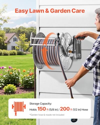 VEVOR Wall Mounted Garden Hose Reel Holds 150 ft 5/8-inch Water Hose Winder - Image 2