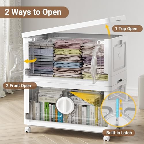 BROVIEW 360Qt Lockable Stackable Storage Bins with Lids, Closet Organizers and Storage Drawer, Collapsible Storage Bin with Wheels, Plastic Cabinet for Toy Clothes Dorm Organizer, V9 3 Pack White - Image 5