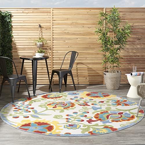 Nourison Home Aloha Ivory Multicolor 7'10" x Round Area Rug - Easy Clean, Non Shedding, Bed Room, Living Room, Dining Room, Kitchen (8' x Round) by NourisonHome