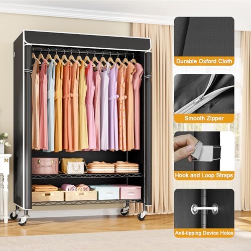 ULIFHOME P6C Plus Rolling Clothes Rack with Cover, Covered Clothing Rack - Image 6