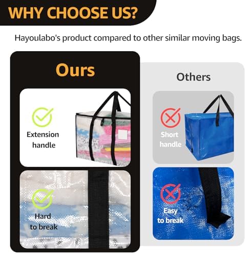 Moving Bags Heavy Duty Extra Large, Alternative for Moving Boxes & Moving Supplies,Clear Storage Bins with Lids, Plastic Packing Tote, Storage Bags for Clothes with Handles & Zippers(Clear, 10 Pack) - Image 5