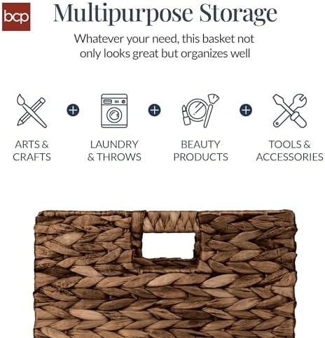 Best Choice Products 12x12in Pack of 5 Cube Storage Baskets, Water Hyacinth Multipurpose Collapsible Organizers, Handwoven Laundry Totes for Laundry, Living Room, Kids Room & Nursery - Brown - Image 5