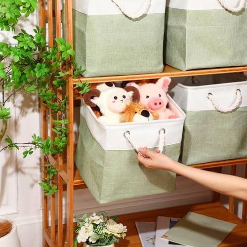 meekoo 8 Pack Fabric Storage Bins Baskets, 12 x 12 x 12 in, Green White - Image 2