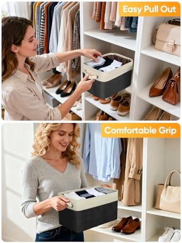 BALEINE 4 Pack Fabric Closet Storage Bins for Shelves, Linen Closet Organizers and Storage, Decorative Baskets for Organizing, Shelf, Clothes, Home, Office (Black, 17''x13''x10.5'') - Image 5