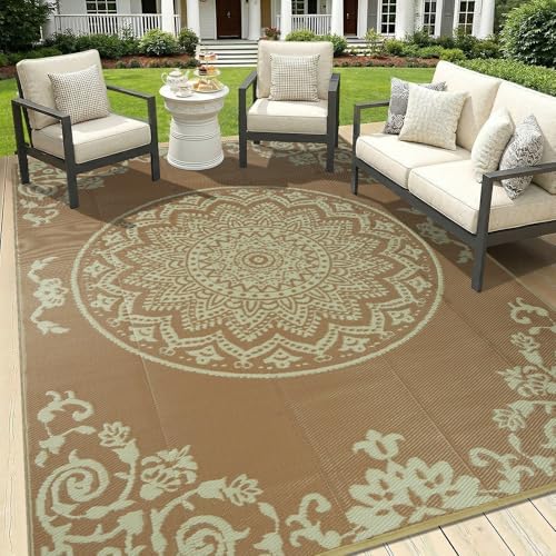 famibay Outdoor Rug Waterproof 6x9 ft, Reversible Outdoor Plastic Straw Rug, UV-Resistant Patio Rug Lightweight Portable RV Mat Indoor Outdoor Carpet for Camping, Balcony, Deck, Backyard, Picnic by Famibay