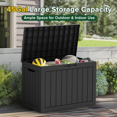 45 Gallon Outdoor Storage Box Waterproof, UV Resistant Deck Box, Lockable Resin Deck Box for Garden Tools Equipment and Cushions, Black - Image 6