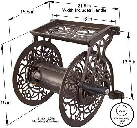 Liberty GARDEN 704 Decorative Cast Aluminum Wall Mount Garden Hose Reel, Holds 125-Feet of 5/8-Inch Hose - Bronze - Image 6