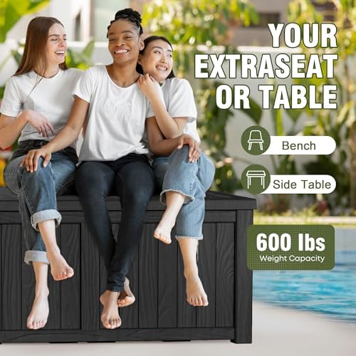 150 Gallon Resin Large Deck Box Organization and Storage Box for Patio, Outdoor Cushions, Garden Tools, Black | Hydraulic Pistons, Resin, Weatherproof - Image 6