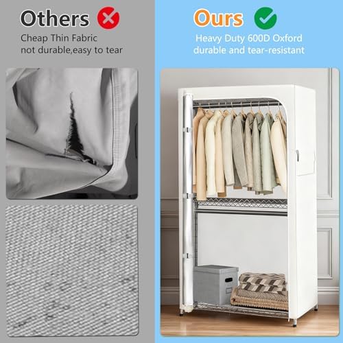 Garment Rack Cover,Heavy Duty 600D Dustproof Waterproof Clothing Rack Covers with Zipper - Clothing Rack Covers for 45"W x 17.7"D x 80.3"H Metal Racks.White （Cover Only) - Image 5