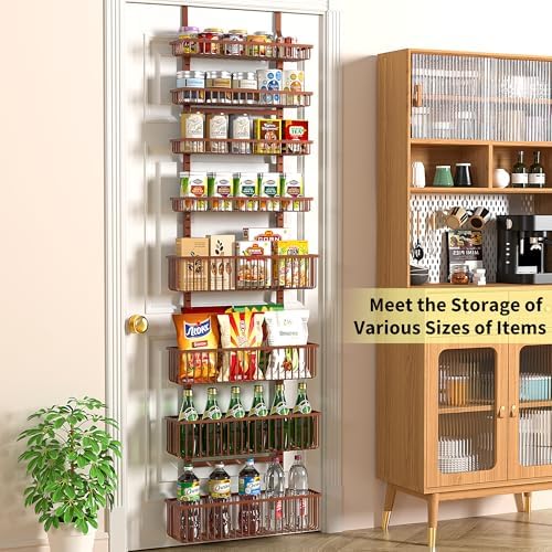 Moforoco Over The Door Pantry Organizer, Pantry Door Organizer Shelves, Kitchen Organizers and Storage, Hanging Basket Wall Spice Rack Seasoning Shelves, Laundry Room Bathroom accessories（Brown ） - Image 4