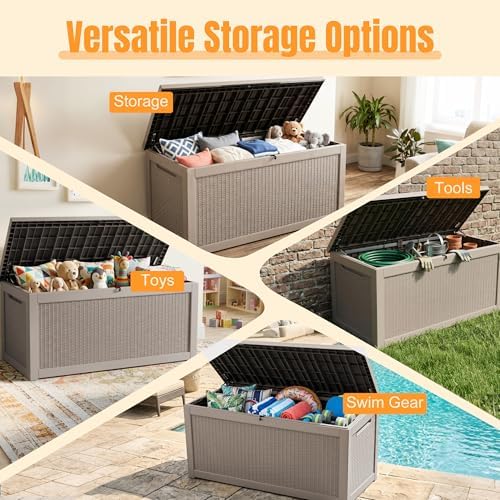 Outdoor Storage Box, 380 Gallon Waterproof Resin Deck Box with Support Rod - Image 5