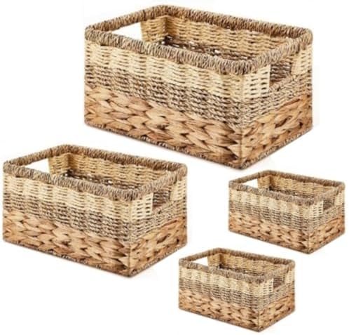 Suzile 4 Pack Wicker Storage Baskets, Water Hyacinth Seagrass, L M S - Image 6