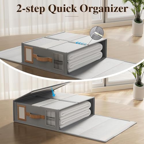 8 Pack Bed Sheets Organizers And Storage,Sheets Set Folder Keeper with Handle,Foldable Bedding Storage Box For Linen Closet,Duvet Cover(King Size-3.7 Gal,Gray) - Image 6