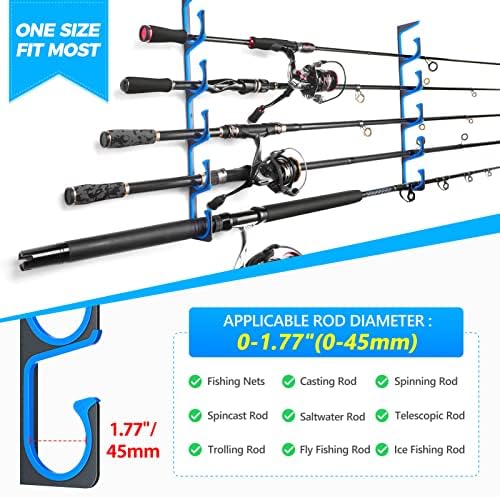 PLUSINNO H5 Horizontal Fishing Rod/Pole Holders for Garage, Wall Ceiling Mounted Fishing Rod Holder, Aviation Aluminum Fishing rod rack Holds up to 5/10/20 Rod or Combos Fishing Gear and Gifts for Men - Image 5
