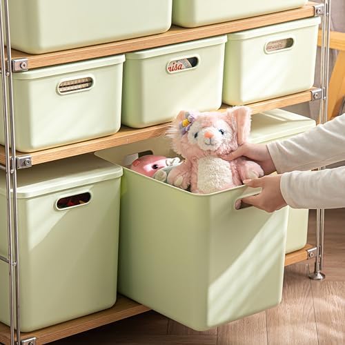6 pack large plastic White storage bins with Lids, Toy Box Chest with Handle，Organizer Containers Baskets for Baby,Nursery，Shelves，Playroom, Bedroom，Office,Closet，home (Light Green, 6XL) - Image 2