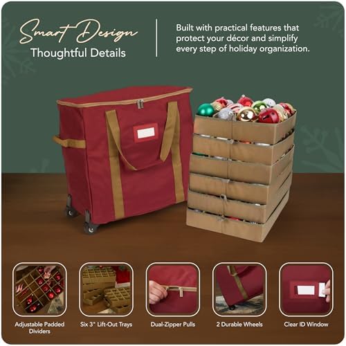 Covermates Rolling Adjustable Ornament Storage Bag, 19.25"W x 13"D x 18.5"H - Image 4