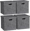 Posprica Storage Bins with Lids,13×13×13 Foldable Storage Cube Baskets Boxes Fabric Drawers for Closet Shelf Cabinet Bookcase,Set of 4,Black by Posprica