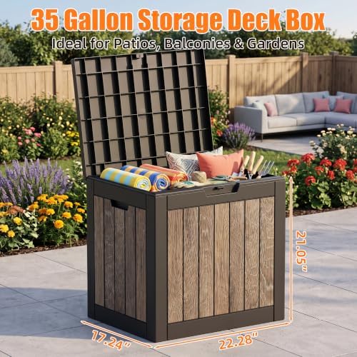 Vixzen 35 Gallon Deck Boxes Outdoor Waterproof, Lockable Resin Storage Box with lid for Furniture Cushions, Weatherproof Containers Outside Storage Boxes for Garden Patio Pool Tools(Black Cherry) - Image 2
