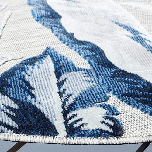 SAFAVIEH Washable Rug Outdoor Cabana Collection - 6'5" Round, Grey & Navy, Non-Shedding & Easy to Clean, Ideal for Patio, Backyard, Mudroom (CBN452N) - Image 4