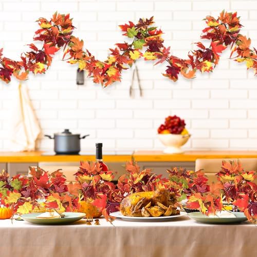 Helimoto Fall Outdoor Garland, 8 Pack 47.2 FT Hanging Fall Garland, Artificial Maple Indoor Autumn Leaves Garlands, Fall Decorations for Home Thanksgiving Decor Wedding Party Wall Fireplace Mantle - Image 5