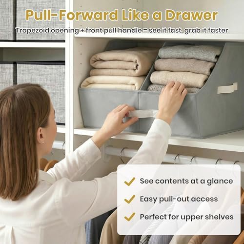 HOMELUX THEORY Closet Organizers Storage, Large Collapsible Bin 4pc, Ivory - Image 4