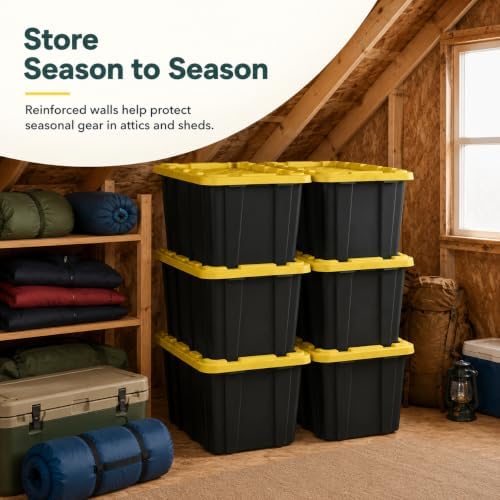 6-Pack 27Gal Stackable Storage Bins with Lids, Heavy Plastic, Black Yellow - Image 4