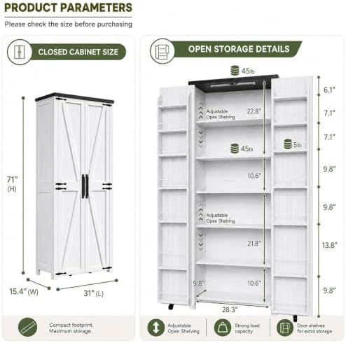 FIMELLO 71" H Gift Wrap Storage Cabinet, Craft Storage Cabinet,White Grain - Image 2