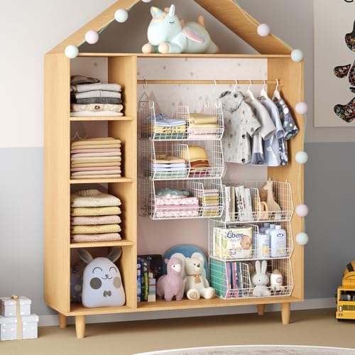 5 Tier Extra Large Closet Hanging Shelves with Divider,2 Pair Hook,16.5"L x 11.8"W x 51.4"H Closets Organizers and Storage,Clothes Organizer Clothing Sweaters Shoes Handbags Clutches Accessories-White - Image 2