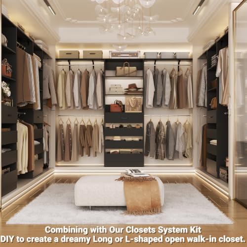 Aheaplus Closet System, Wood Closet Organizer System with Drawers, Black - Image 5