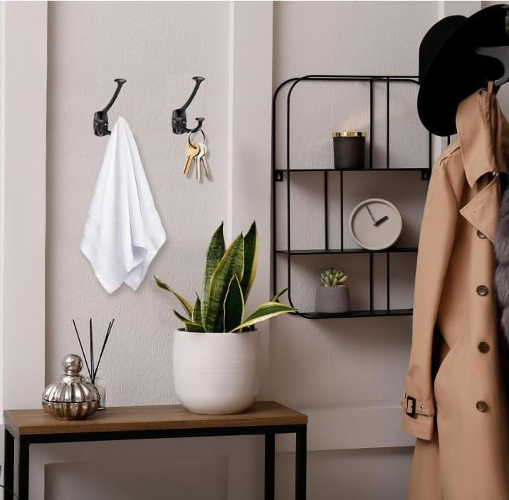 10 Pack Oil Rubbed Bronze Hooks Large Wall Mounted Solid Heavy-Duty Decorative Double-Sided Coat Hooks for Triple Coat Hook Towels Coats Robes Towels Bag Bathroom Three Prong Coat Hook - Image 3
