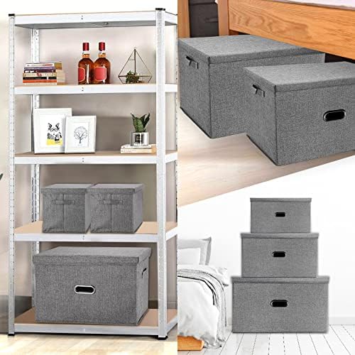 Large Linen Fabric Foldable Storage Bins with Removable Lid and Handles, Washable Storage Box Organizer Containers Baskets Cube with Cover for Bedroom,Closet,Nursery (Grey, XXL(2-Pack)) - Image 5