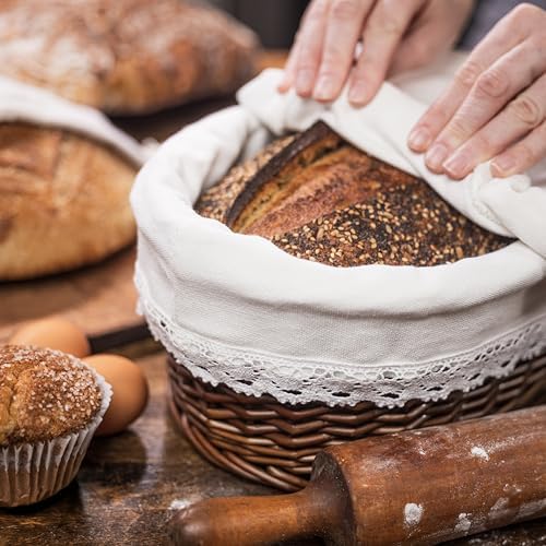 Bread Warmer Basket with Warming Stone (Large Oval 12 x 9) - Bundled w/Linen Bread Bag & Bread/Sugar Saver - Bread Baskets for Serving with liner and lid - Bread Serving Basket for Table - Image 5