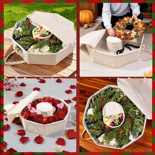BrilliantJo Wreath Storage Christmas Garlands Bag with Interior Pockets Large Xmas Container Box for holiday Decorations Case with Zipper Handles Window Labeling Card Slot 24" Houndstooth - Image 4