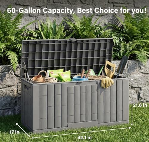 LAUSAINT HOME 60 Gallon Resin Deck Box, Package Delivery Box with Lockable Lid, Waterproof Outdoor Storage Box For Garden Tools, Patio Cushions(60 Gallon,Grey) - Image 2