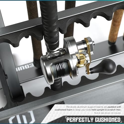 Savior Equipment Fishing Rod Rack Holder Organizer, 24-48 Slots to Hold Fresh Salt Water Spinning Rods & Reel Combo, Lightweight Aluminum Vertical Fish Pole Garage Storage Ground Display Stand - Image 4