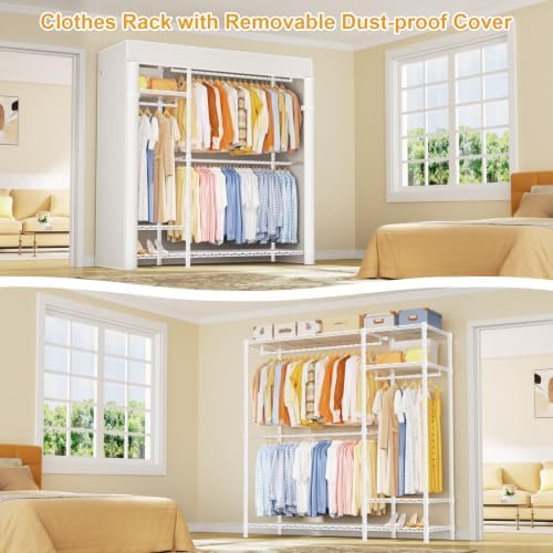 ULIFHOME F7C Clothes Rack with Cover, Covered Clothing Rack Heavy Duty - Image 6